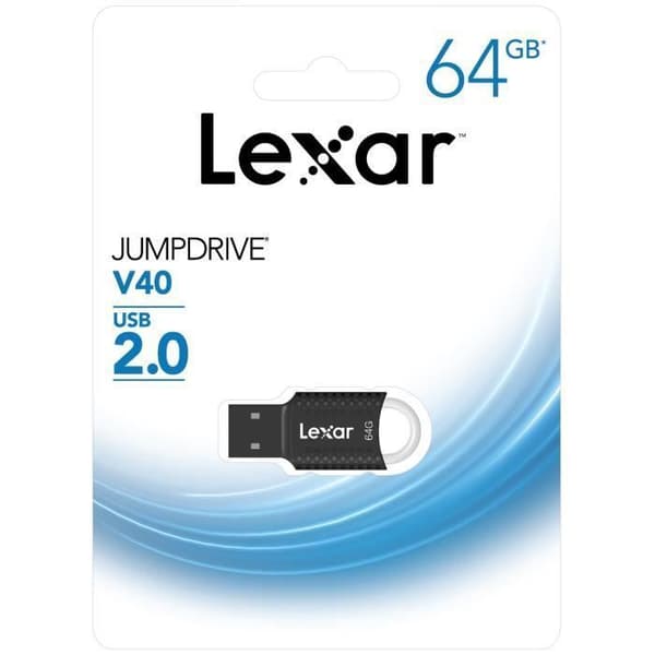 USB-nyckel - LEXAR - JumpDrive V40 - 64GB - USB 2.0 - Svart Svart