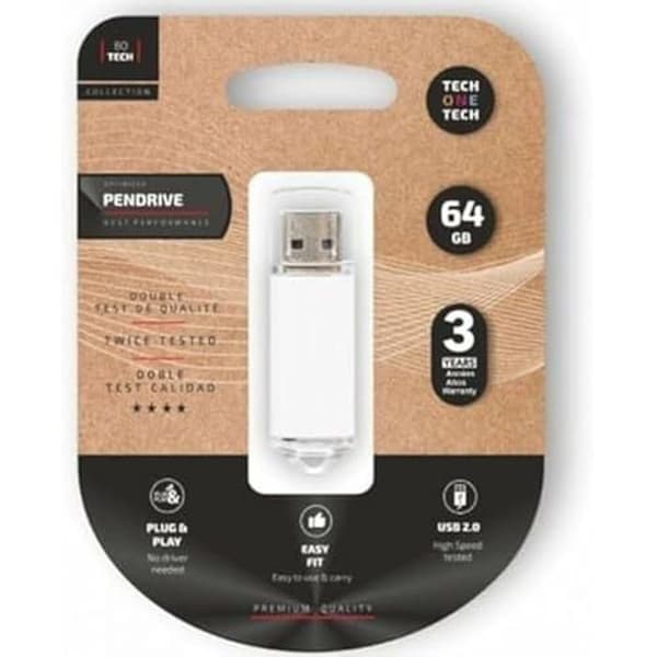 TECH ONE TECH TEC3007-64 Vit 64 GB USB-nyckel - 64 GB lagringskapacitet - USB 3.0