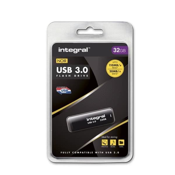 USB 3.0 Integral 32GB Black Key - Läshastighet upp till 110MB/s - Skrivhastighet upp till 20MB/s