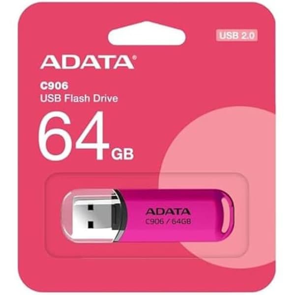USB-nyckel - ADATA - C906 - 64 GB - Rosa - USB 2.0 | CDON