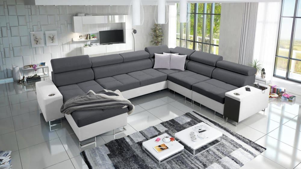 MORENA VIII U-BÄDDSOFFA MED USB VÄNSTER 360 VIT/ MÖRKGRÅ