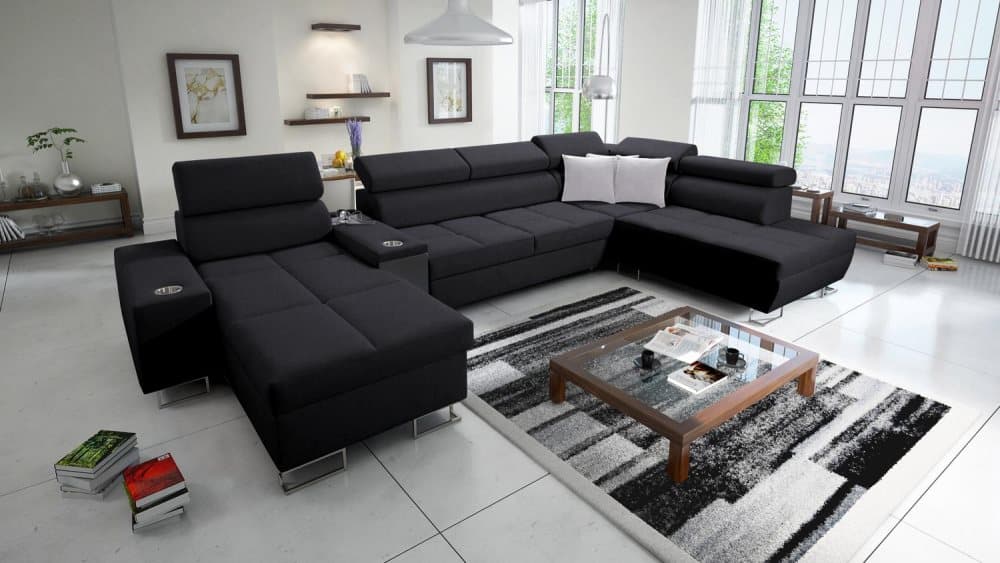 MORENA V U-BÄDDSOFFA VÄNSTER 371x221x170 SVART