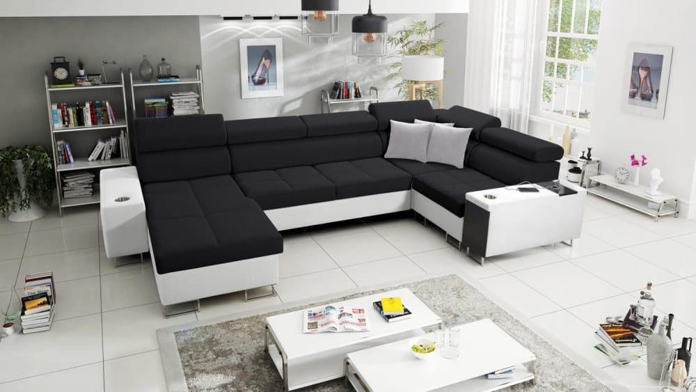 MORENA IV MAXI U-BÄDDSOFFA VÄNSTER 360 VIT/ SVART