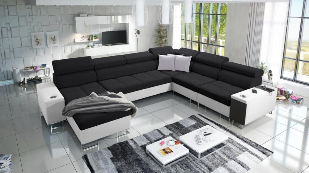 MORENA VIII U-BÄDDSOFFA MED USB VÄNSTER 360 VIT/ SVART