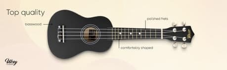 UKEY Ukulele set Soprano 21" Svart