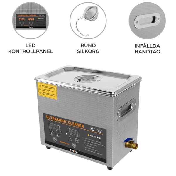 Digital Ultrasonic Cleaner Professional Commercial Stainless Steel Ultra Sonic Bath Cleaning Machine 1-30 Min Timer 0-80°C 240V 40kHz Jewelry Metal 6 Liter