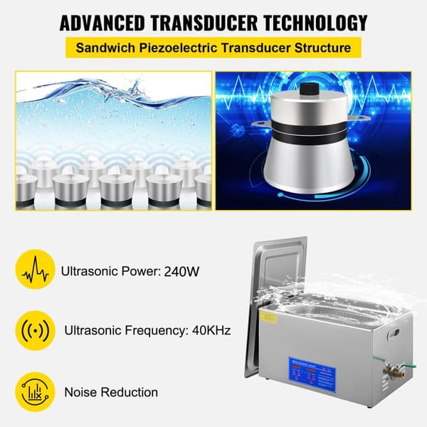 10L 40kHz 240W digital ultraljudsrengörare, djuprengöring, justerbar tid/temperatur, humaniserad design, bred applikation