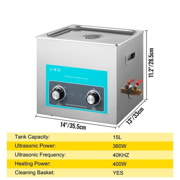 15L 40KHz 360W ultraljudsrengörare med värmare, effektiv rengöring, justerbar värme/arbetstid, humaniserad design, bred användning