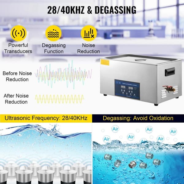28/40KHz dubbelfrekvens ultraljudsrengörare med 22L tank, justerbar uppvärmning/arbetstid, 3 rengöringslägen, genomtänkt design