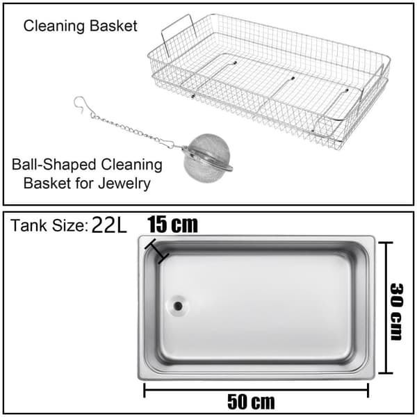 28/40KHz dubbelfrekvens ultraljudsrengörare med 22L tank, justerbar uppvärmning/arbetstid, 3 rengöringslägen, genomtänkt design