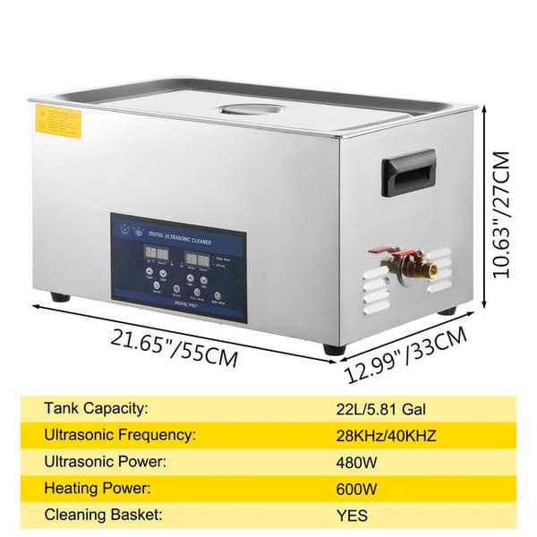 28/40KHz dubbelfrekvens ultraljudsrengörare med 22L tank, justerbar uppvärmning/arbetstid, 3 rengöringslägen, genomtänkt design