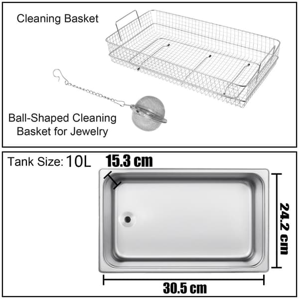28/40KHz dubbelfrekvens ultraljudsrengörare med 10L tank, justerbar uppvärmning/arbetstid, 3 rengöringslägen, genomtänkt design