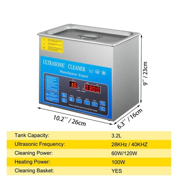 28/40KHz dubbelfrekvens ultraljudsrengörare med 3,2L tank, justerbar uppvärmning/arbetstid, 3 rengöringslägen, genomtänkt design