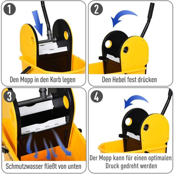 Rootz Mop Hink Rengöring Trolle - Gul - Plast, Metall - 17,32 cm x 14,17 cm x 35,43 cm
