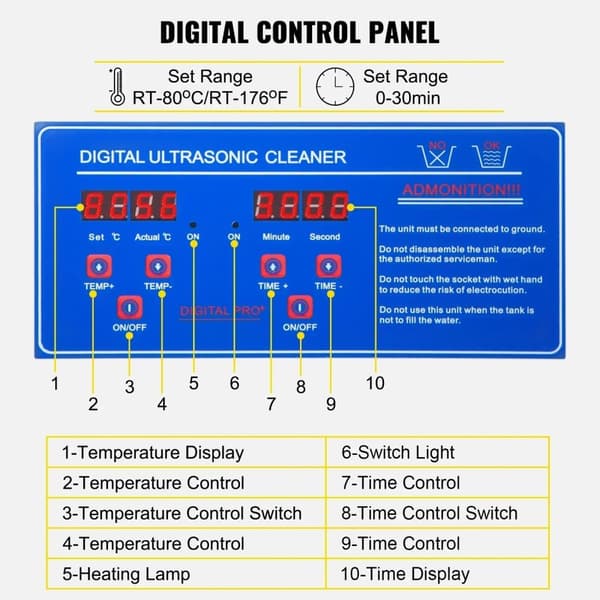 22L digital ultraljudsrengörare, 40kHz djuprengöring, justerbar tid/temperatur, lämplig för hem- och professionell användning