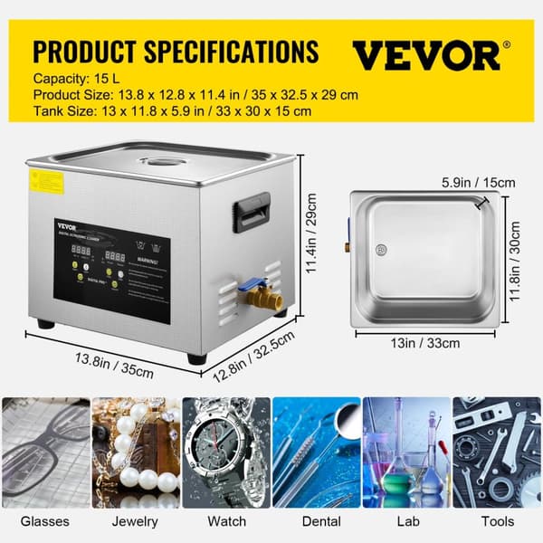 Ultralydsrenser, Justerbar Temperatur, 40KHZ Frekvens,10 liter