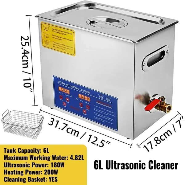 Ultrasonic Cleaner, 6L kapasiteetti, ruostumaton teräs, 40kHz taajuus,6L