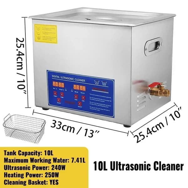 Ultraljudsrengörare, 6L kapacitet, rostfritt stål, 40kHz frekvens,10L