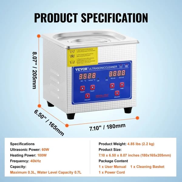 Ultrasonic-pesuri, kapasiteetti, teho,1.3L