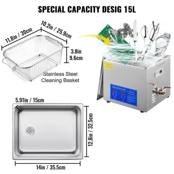 Ultralydsrenser, 6L kapacitet, justerbar tid og temperatur,15L JPS-60A