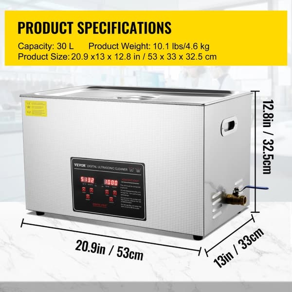VEVOR Ultrasonic Rengøringsmiddel, 30L Kapacitet, Høj Ultralydseffekt, Digital Kontrol,30L