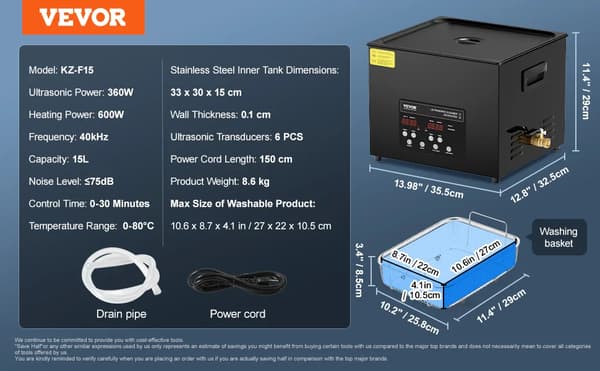 Ultralydsrenser, Dobbeltkraft Degasseringsmode, Opvarmningsfunktion,15L
