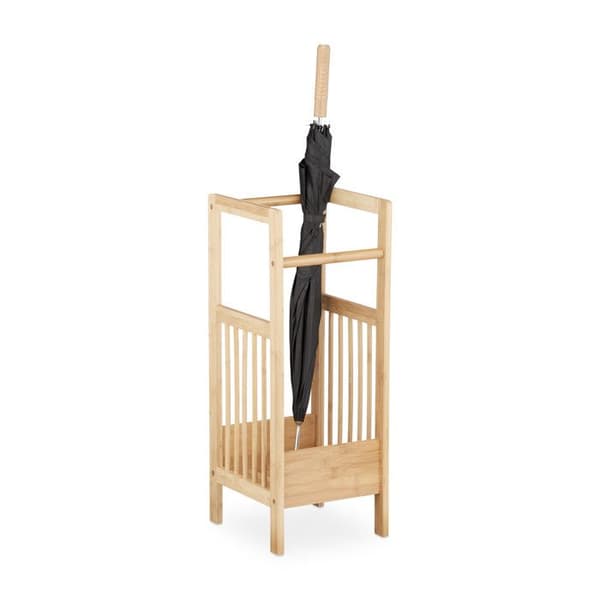 Relaxdays bambu paraplyställ Elegant trästativ i naturlig design med 2 handtag HxBxD: 64 x 25 x 26,5 cm, naturligt