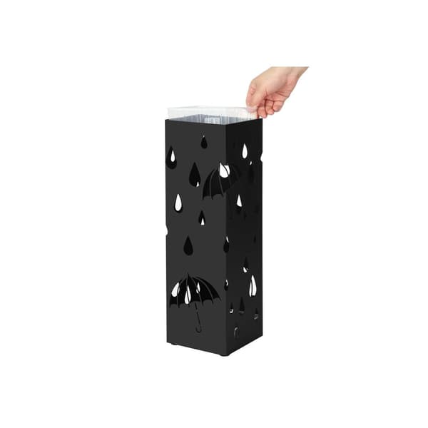 Paraplyholder - Metal Square - med 4 kroge og vandopsamlingsbakke - sort