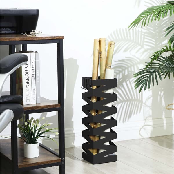 Paraplyholder - firkant med 4 kroge - 15,5 x 15,5 x 49 cm - sort
