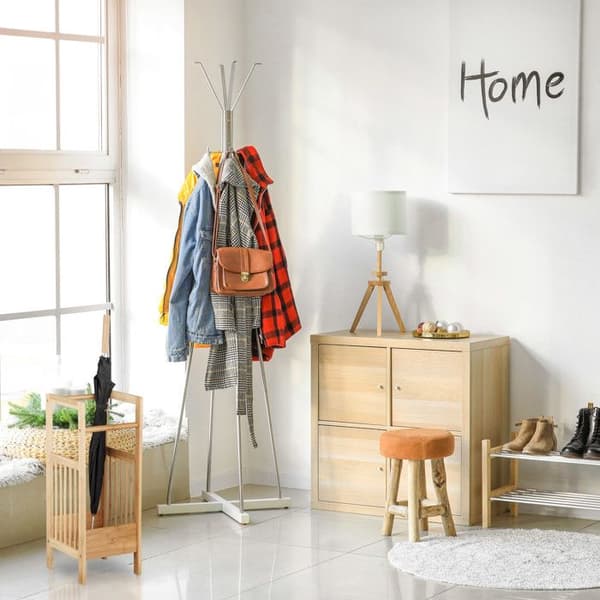 Relaxdays bambu paraplyställ Elegant trästativ i naturlig design med 2 handtag HxBxD: 64 x 25 x 26,5 cm, naturligt