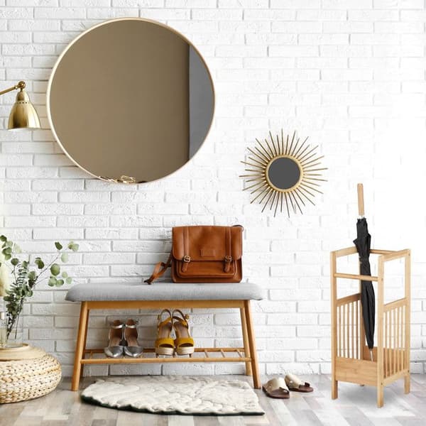 Relaxdays bambu paraplyställ Elegant trästativ i naturlig design med 2 handtag HxBxD: 64 x 25 x 26,5 cm, naturligt