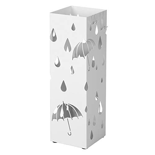 Songmics Metal Paraply Stand, firkantet paraplyholder med drypbakke og 4 kroge, 15,5 x 15,5 x 49 cm, hvid