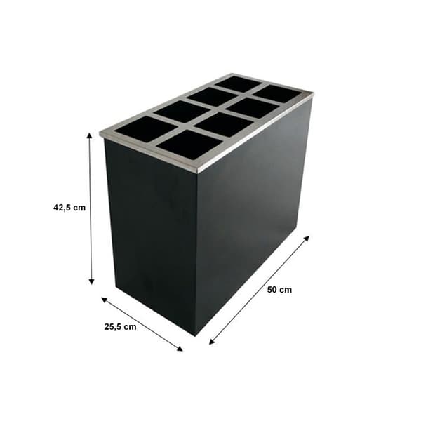 Paraplyholder til 8 paraplyer - 425 x 255 x 500 mm - Sort børstet rustfrit stål