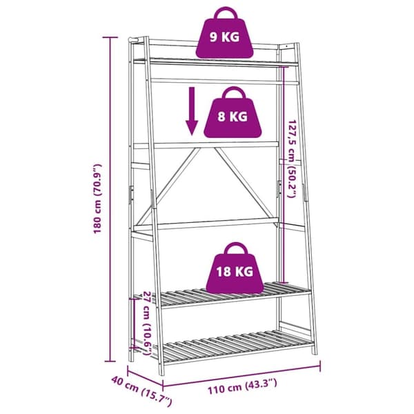vidaXL Klesstativ med hyller 110x40x180 cm bambus