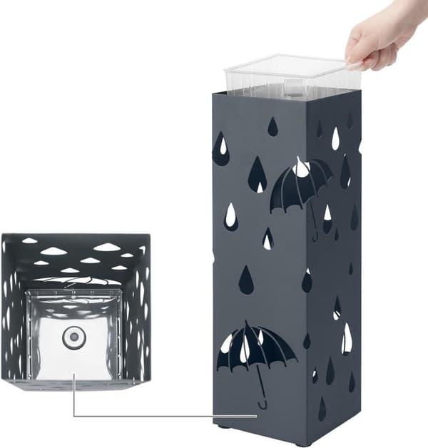 Paraplystativ i metal, firkantet paraplyholder, 15,5 X 15,5 X 49 cm, antracitgrå