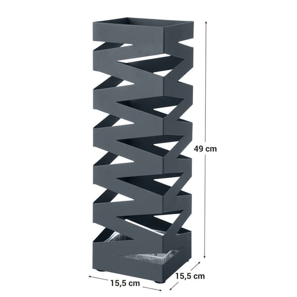 Paraplystativ i metal, firkantet paraplyholderstativ, med 4 kroge, 15,5 X 15,5 X 49 cm, antracitgrå
