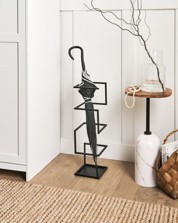 Paraplystativ Sort Metal Holder Abstrakt Form