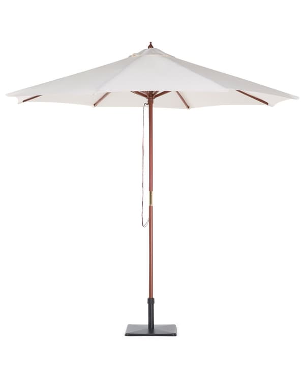 Aurinkovarjo vaalea beige polyesteri koivuvarsi 270 x 270 x 254 cm UV-kestävä narulla rustiikkinen