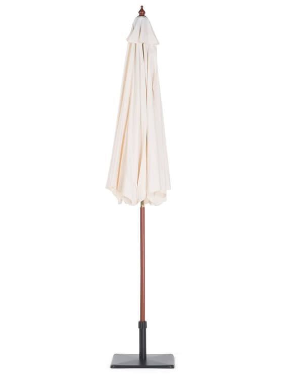 Aurinkovarjo vaalea beige polyesteri koivuvarsi 270 x 270 x 254 cm UV-kestävä narulla rustiikkinen