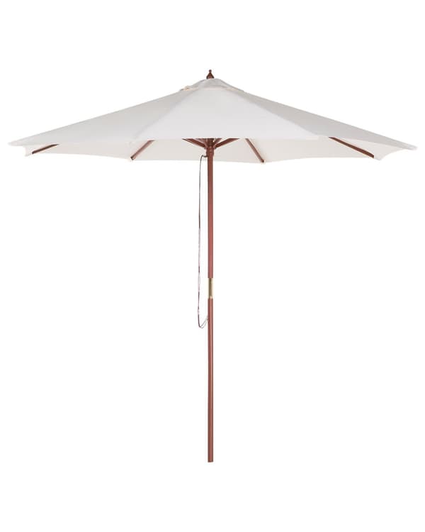 Aurinkovarjo vaalea beige polyesteri koivuvarsi 270 x 270 x 254 cm UV-kestävä narulla rustiikkinen