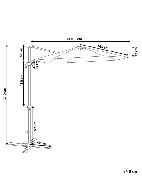 Parasol mørkegrå polyester i hvid aluminium ø 240 x 300H cm ottekantet med Håndsving Krank 360 graders rotation og UV-bestandig moderne