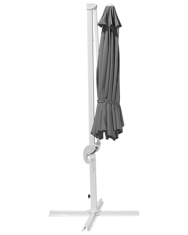 Parasol mørkegrå polyester i hvid aluminium ø 240 x 300H cm ottekantet med Håndsving Krank 360 graders rotation og UV-bestandig moderne