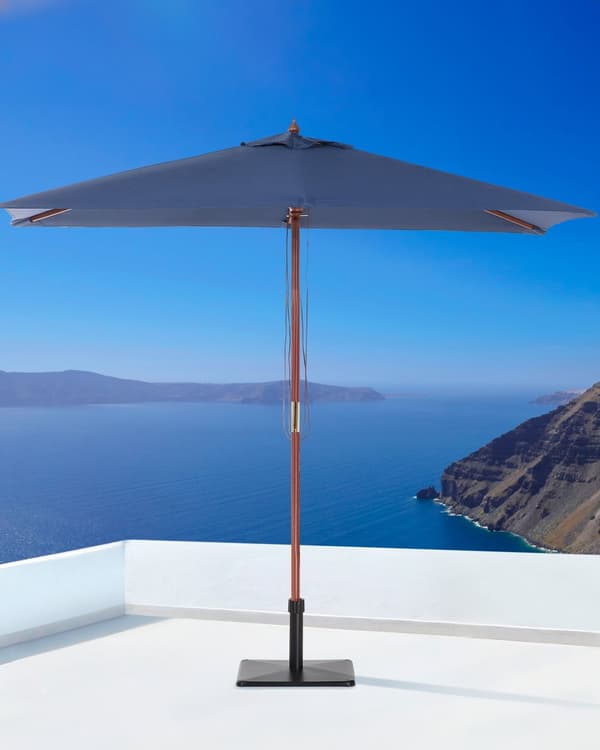 Parasol Mørkeblå Polyester i Mørkt Birketræ ø 244 x 144H cm UV-bestandig Utrolig Nem at Pleje
