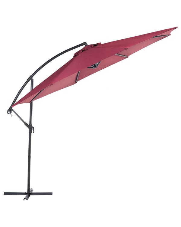 Hængeparasol Rød Sort Stål Polyester ø 240 x 300H cm Haveparasol Tilt Vippefunktion Udendørs Moderne Terrasse Vandtæt Design