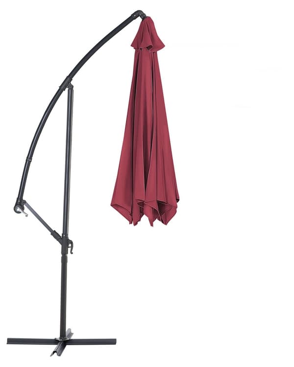 Hængeparasol Rød Sort Stål Polyester ø 240 x 300H cm Haveparasol Tilt Vippefunktion Udendørs Moderne Terrasse Vandtæt Design
