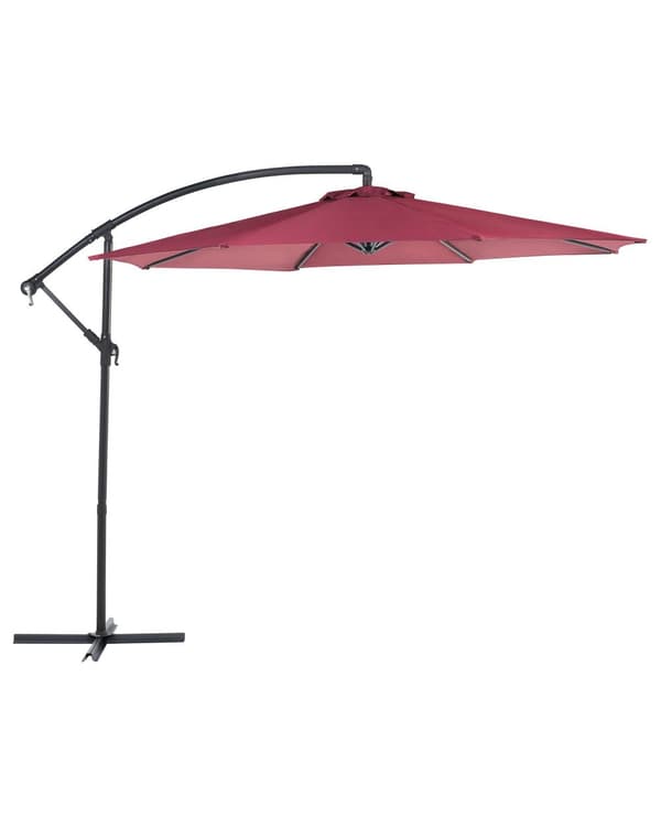 Hængeparasol Rød Sort Stål Polyester ø 240 x 300H cm Haveparasol Tilt Vippefunktion Udendørs Moderne Terrasse Vandtæt Design