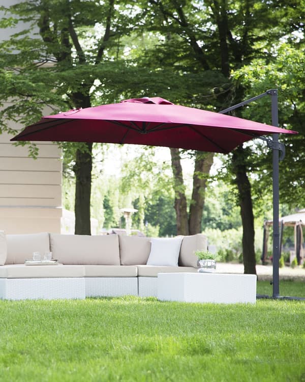Hængeparasol Mørkerød Grå Polyester Aluminium ø 235 x 250 cm Firkantet Kæmpe Parasol med Tilt Vippefunktion UV-bestandig Moderne til Haven