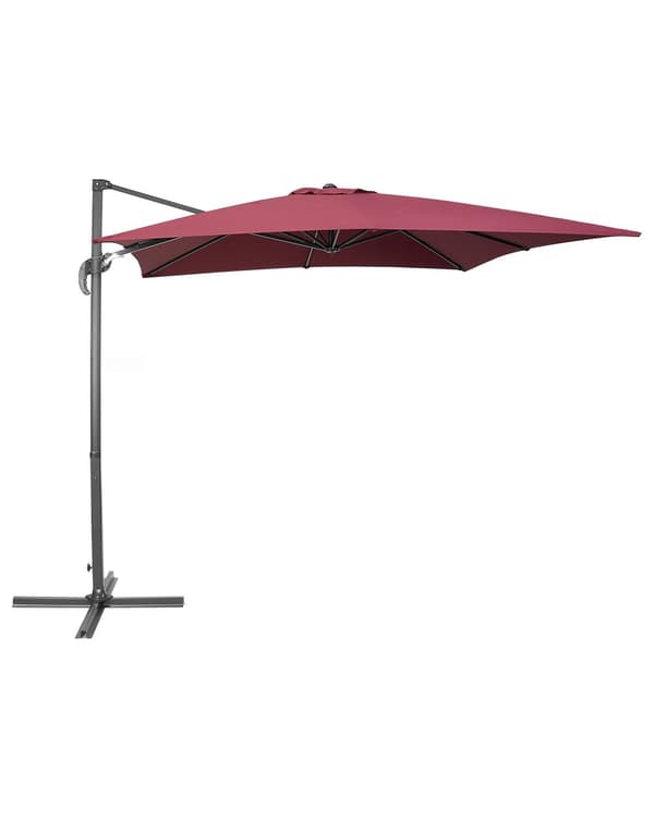 Hængeparasol Mørkerød Grå Polyester Aluminium ø 235 x 250 cm Firkantet Kæmpe Parasol med Tilt Vippefunktion UV-bestandig Moderne til Haven