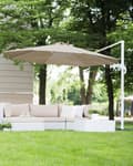 Miniatyrbillede 2 af 10: Parasol beige polyester i hvid aluminium ø 240 x 300H cm ottekantet med Håndsving Krank 360 graders rotation og UV-bestandig moderne