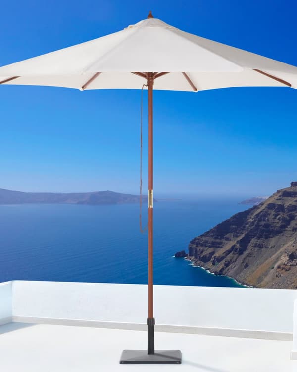 Haveparasol Lys Beige polyester og Birketræ ø 270 x 237H cm Foldbar Udendørs Moderne i 100 procent vandtæt design